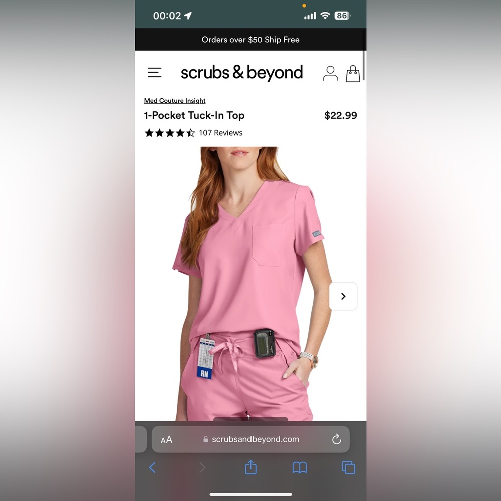 Medcouture xs scrub set PINK